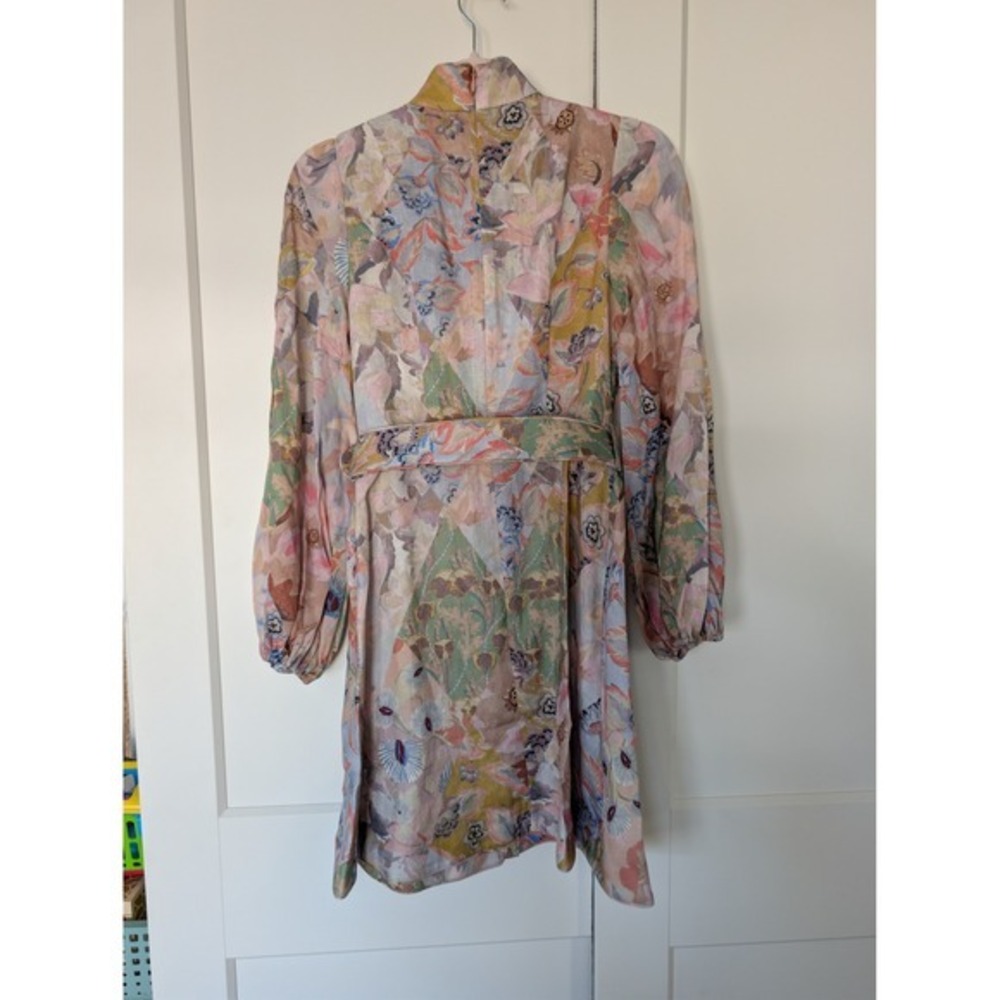 NWOT $950 Zimmermann Illustration Buttoned Belted Floral Linen Mini Dress size 0 - Picture 5 of 9